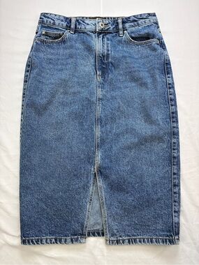 Mohito Denim Midi Pencil Skirt with Front Slit - Blue EU36, ~ a size 4